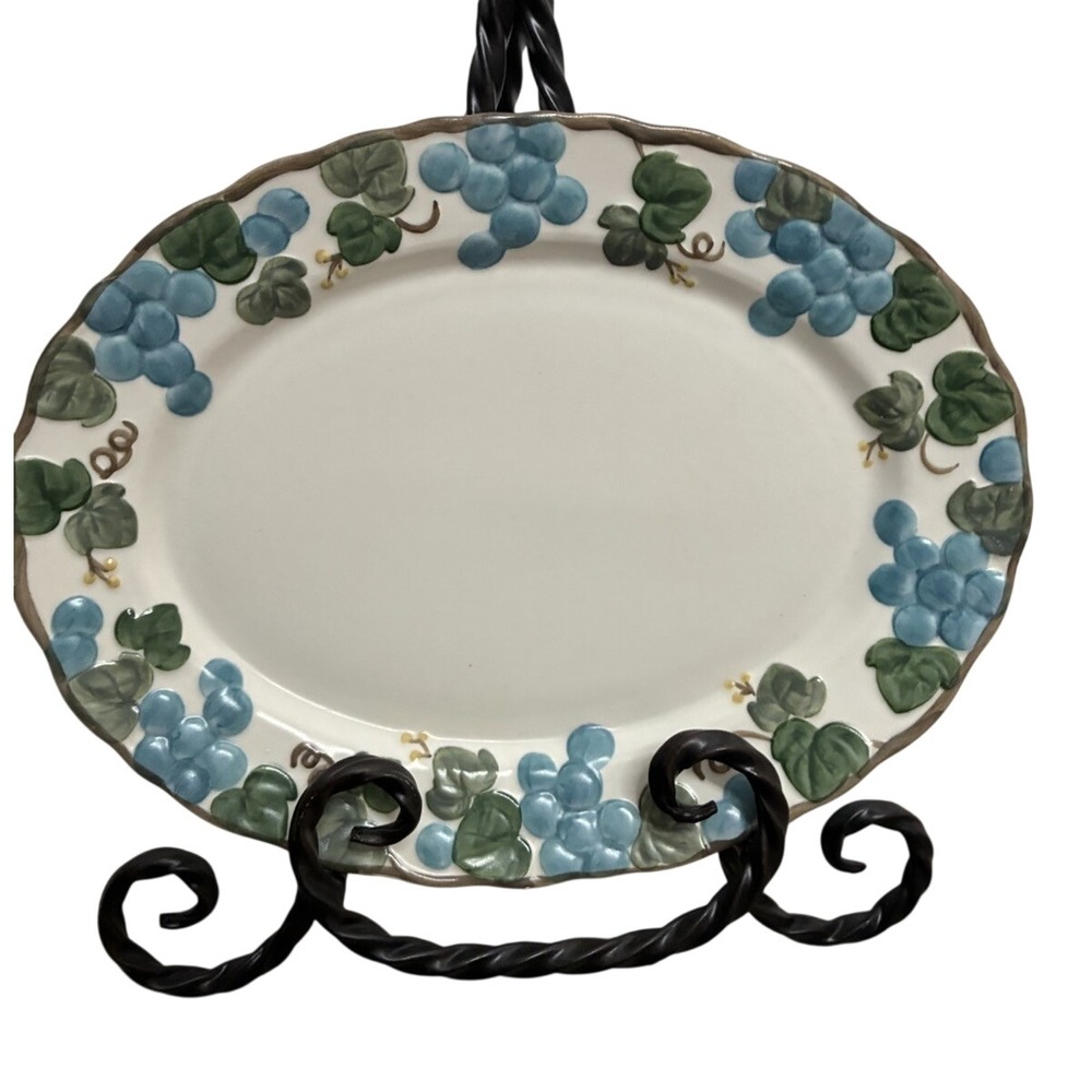 Metlox Poppytrail Serving Platter Plate Sculptured Grape 14" Oval Poppy Trail